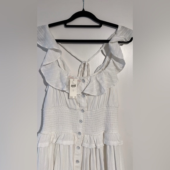 NWT Anthropologie Pilcro White Cotton Ruffle Maxi Dress Smocked Waist Size S - Picture 8 of 15